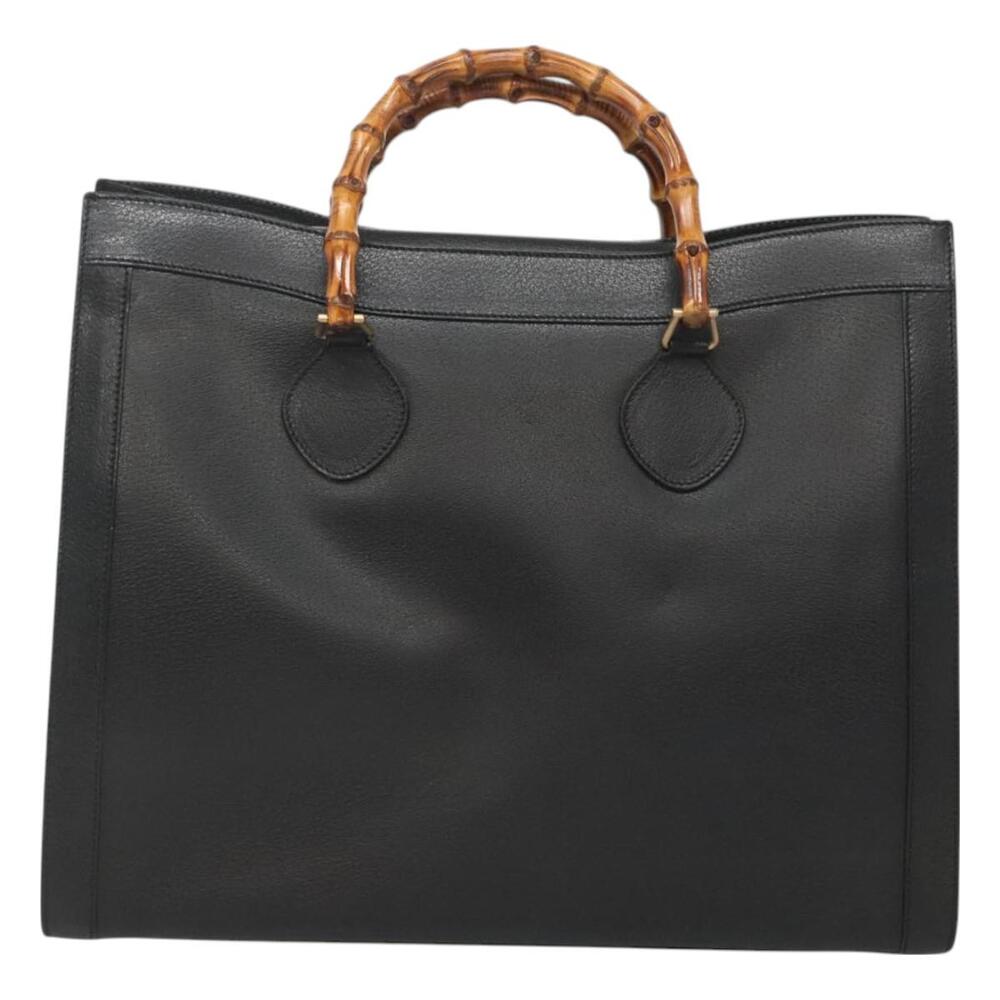 GUCCI Bamboo Hand Bag Leather Black Gold 002 1186 002 1186 - Picture 2 of 16